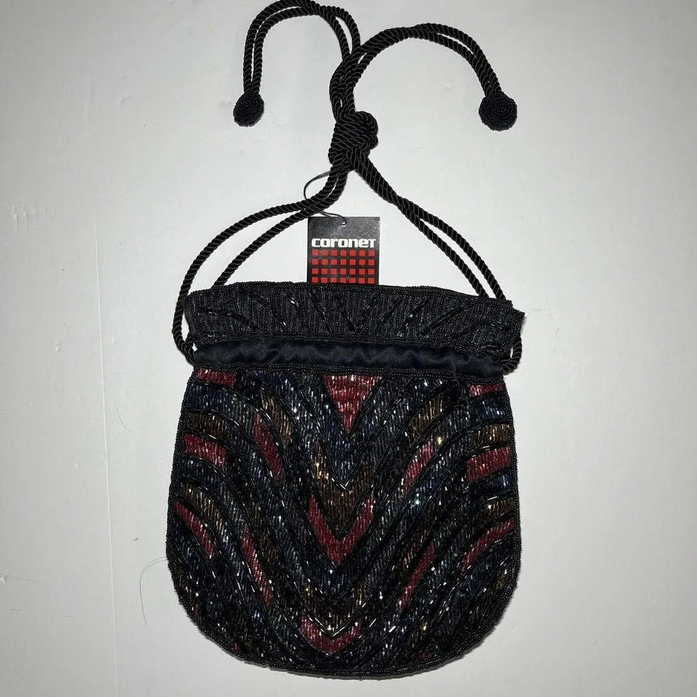 Beaded Bucket Bag Purse Hobo Multi Color Beads Chevron Coroner Brand‎ NWT